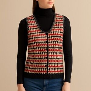 Karavan Women’s Wool‎ Fair Isle Knit Button Vest Size M Cabincore Cottagcore